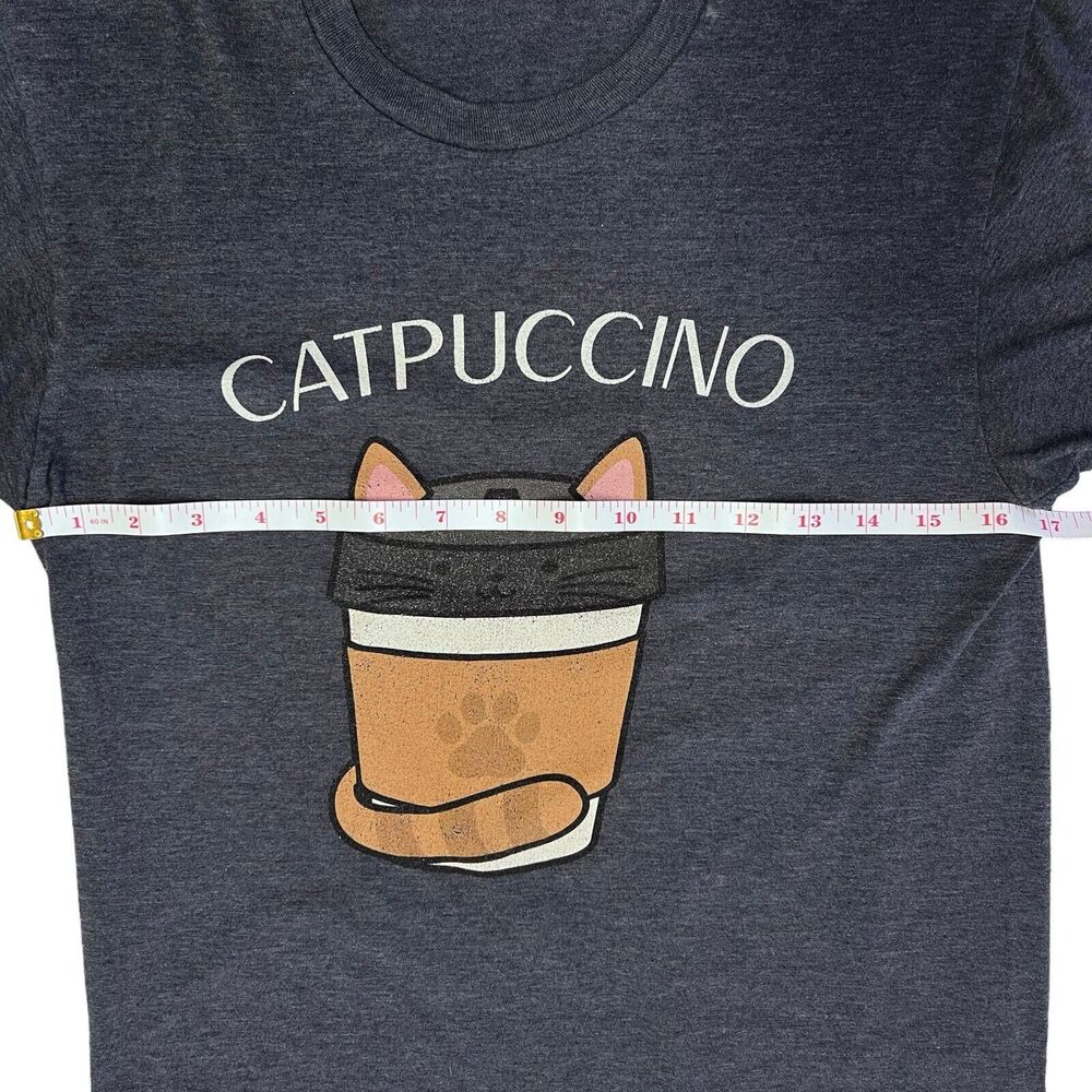 Catpuccino Short Sleeve Womens T-Shirt Size Small Blue Cat Coffee - Picture 7 of 11